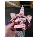 QearFun Kids Unicorn Headphones with USB C for Girls with Microphone, 85/94dB Safe Volume Limiter, Tangle-Free Cord, Share Port, Foldable Sparkly Wired Headset for School, Travel, Tablet, iPad