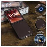 ASAPDOS Genuine Leather Folio Magnetic Case for Motorola Razr 2025 Ultra [Compatible with MagSafe],Built-in Screen Protector and Thin Slim Protective Case Cover Coffee