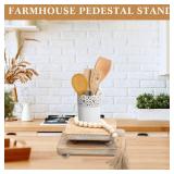 Capoda 3 Pcs Wood Risers for Decor Mini Wooden Pedestal Stands with Wood Bead Garland Farmhouse Vintage Rustic Decor Risers Stackable Kitchen Stand Tray for Home Bathroom Coffee Bar Table