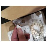 Capoda 3 Pcs Wood Risers for Decor Mini Wooden Pedestal Stands with Wood Bead Garland Farmhouse Vintage Rustic Decor Risers Stackable Kitchen Stand Tray for Home Bathroom Coffee Bar Table