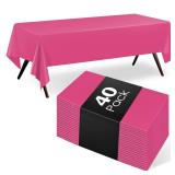 Kongdaoth 40 Pack Hot Pink Plastic Tablecloth Disposable Tablecloths 54x 108 Rectangle Plastic Table Cover Disposable Table Cloth for Party