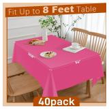 Kongdaoth 40 Pack Hot Pink Plastic Tablecloth Disposable Tablecloths 54x 108 Rectangle Plastic Table Cover Disposable Table Cloth for Party