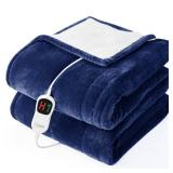 Homemate Electric Heated Blanket Twin - 62x84 Heating Bed Blankets Throw with 10 Heating Levels 8 Hours Auto Off Fast Heating Over-Heated Protection Ultra Soft Warm Flannel ETL Certified Navy Blue