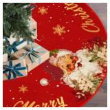 Christmas Tree Skirt Red and Gold Christmas Decorations - Xmas Tree Skirt Mat with Santa Claus Snowflake Pattern for Indoor Outdoor Merry Christmas Holiday Party Decor Inches (36inch)