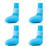 Fdceligoo Rubber Dog Boots, Durable Paw Protectors with Adjustable Straps & Non-Slip Sole, Waterproof Dog Shoes for Hot Pavement, Easy On & Off Silicone Booties (Blue, S, Only Suit for Small Dogs)
