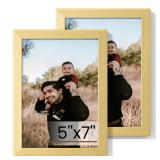 Heimlove 5x7 Picture Frame Set of 2,Gold Photo Frames Display 5x7 Pictures,Picture Frames 5x7 Wall Gallery Collage Tabletop or Wall Mount,Poster Frame Display for Certificate Document