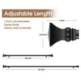 Curtain Rods for Windows 28 to 52 inch with Square Finials, Easy Install Rust Proof Decorative Drapery Rods for Outdoor Patio Bedroom Living Room, 1 inch Diameter, Matte Black