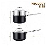 MSMK 2 Quart Saucepan with lid, Small Saucepan with Steamer Non stick, Induction, Scratch-resistant, Small Cooking Pot (2QT)