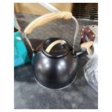 Tea Kettle, Vegoran 100 OZ / 3 Liter Whistling Tea Kettle, Tea Pots for Stove Top Food Grade Stainless Steel with Wood Pattern Folding Handle, Loud Whistle Kettle for Tea, Coffee, Milk (Black)