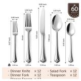 KINGSTONE Silverware Set, 60-piece 18/10 Stainless Steel Flatware Set Cutlery Set for 12, for Kitchen, Home, Wedding, Party, Mirror Polished and Dishwasher Safe, Featured Gifts