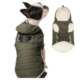 Vecomfy Fleece Lining Dog Hoodie with Harness Built in,Extra Warm Small Dog Jacket in Winter Puppy Coats with Drawstring Hooded,Green S