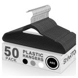 SMARTOR Plastic Hangers 50 Pack, Heavy Duty Plastic Hangers for Clothes - Non-Velvet Slim Hangers with 360° Swivel Hook & Clothes Thin Hanger - Durable Coat Hangars, Space Saving Hanger - Black