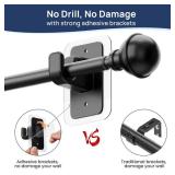 ENJOYBASICS No Drill Curtain Rods for Window 28 to 47 Inches, 5/8 Inch Diameter Renter Friendly Drapery Rod with Adhesive Brackets without Drilling, Adjustable from 27 to 52 Inches, Black