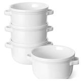 LE TAUCI Soup Bowls With Handles 28 oz, French Onion Soup Bowl for Chili, Beef Stew, Cereal, Ceramic Soup Crocks oven Safe, Microwave Dishwasher Safe - 5.5 inch, Set of 4, White