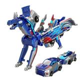 Collision Transforming Dinosaur Car Toy -2-in-1 Magnetic Cars Convert to Dinosaur Robot, Crash-Activated Deformation Toy No Battery Needed, Valentines Day Birthday Gift for Boys Girls Age 3-12 (Blue)