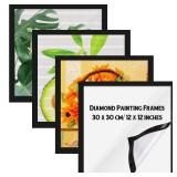 Unittype 4 Pack Diamond Painting Frames Magnetic Diamond Art Frames Self Adhesive for Painting Pictures Canvas Room Wall Window Door Decorations Accessories, Black (12 x 12 Inch/ 30 x 30 cm)