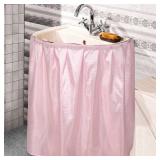 Windkream Fabric Sink Skirt Diamond Bathroom Stitch Self Stick Adhesive Waterproof Fabric Under Sink Curtain Skirt 55 x 32 Inch Adds Bathroom Storage(Pink,Fashion Style)