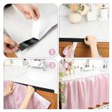 Windkream Fabric Sink Skirt Diamond Bathroom Stitch Self Stick Adhesive Waterproof Fabric Under Sink Curtain Skirt 55 x 32 Inch Adds Bathroom Storage(Pink,Fashion Style)