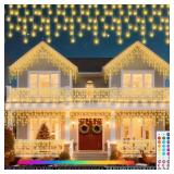Pooqla Color Changing Icicle Lights with Remote, 35 Colors Christmas Icicle Lights, 360 LED 58.2FT RGB Waterproof Hanging String Lights for Roof Window Home Party Easter Outdoor Decor