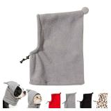 Pet Neck Warmer with Hat, Leopard Print, Adjustable Drawstring, Soft Polyester, for Dogs and Cats (Grey, Large)
