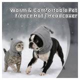 Pet Neck Warmer with Hat, Leopard Print, Adjustable Drawstring, Soft Polyester, for Dogs and Cats (Grey, Large)