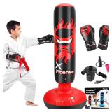 Fitense Kids Punching Bag, 63 Inch Inflatable Punching Bag + Electric Air Pump + Boxing Gloves, Kids Boxing Bag for 6-12 Year Olds, Red Ninja Karate Gift Toy for Christmas Birthday