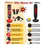 Fitense Kids Punching Bag, 63 Inch Inflatable Punching Bag + Electric Air Pump + Boxing Gloves, Kids Boxing Bag for 6-12 Year Olds, Red Ninja Karate Gift Toy for Christmas Birthday