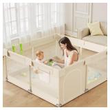 Uanlauo Beige Small Baby Playpen - 47x47in Playpen for Babies and Toddlers, Safe Indoor Play Pen, Baby Pen with Storage Bag and Breathable Mesh
