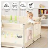 Uanlauo Beige Small Baby Playpen - 47x47in Playpen for Babies and Toddlers, Safe Indoor Play Pen, Baby Pen with Storage Bag and Breathable Mesh