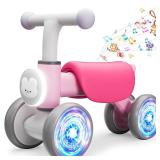 Toddler Toys Balance Bike for 1 Year Old Girl Gifts,4 Wheels Colorful Lighting with Music Baby First Bike,Toddler Girl Toys Balance Bike for 1st 2 Year Old Birthday Gifts