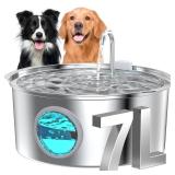 Dog Water Fountain for Large Dogs: 7L/236oz/1.8G Dog Fountain Stainless Steel - Big Cat Drinking Fountain Indoor - Super Quiet Water Fountain for Dogs Inside - for Large Dog Cats & Multi-Pet Home