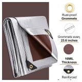 Patiobay Tarp 12x20FT, 16 Mil Large Tarp, Tarps Heavy Duty Waterproof with Grommets Every 23.6, Thicker Plastic Tarp, UV Resistant Tear&Fade Resistant, Reinforced Edges for Outdoor Pool Camp Tent