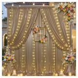 30x10 ft Champagne Sequin Backdrop Curtain with Lights for Parties, Wrinkle Free Glitter Photo Backdrop Drapes Shimmer Back Drop Cloth with Light Strings for Wedding Birthday Photography Background