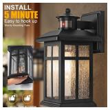 Motion Sensor Outdoor Wall Lights 2 Packs- Updated Dusk to Dawn Outdoor Lighting, Exterior Light Fixtures with E26 Sockets & Tempered Glass, Wall Mounted Black Waterproof Outdoor Lights for House