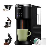 SHARDOR 3 in 1 Single Serve Coffee Machine, K Cup Coffee Maker Compatible with Ground Coffee & Teas, 6 to 14oz Brew Sizes, 40oz Removable Water Tank, Descale Settings, Black
