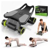 Ab Roller with Elbow Support, Ab Roller Board Core Workout Machine with 4 Wheels, Mini Pilates Reformer Equipment for Home Gym, Abdominal Full-Body Strength Exercise Trainer with Knee Pad