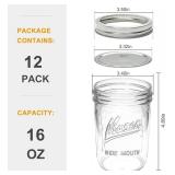 [12 pcs]16 oz Mason Jars,Glass Jars with Lids, Airtight Canning Jars, Wide Mouth Mason Jars. Airtight Container For Jams, Honey, Spices,Pickles, Home Decor,Overnight Oats,Fruit Preserves