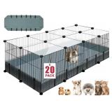 20 Panels Small Animal Playpen, 48 x 24 x 16 Pet Playpen with Waterproof Mat, C&C Cage for Guinea Pigs, Rabbit/Bunny/Baby Chicken Cage,Bunny/Puppy/Chicken Pen Indoor Outdoor Portable Metal Fence