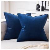Pack of 2 Navy Blue Decorative Velvet Throw Pillow Cover Soft Pillow Cover Solid Square Cushion Case for Sofa Bedroom Car 18x 18 Inch 45x 45cm - Retail: $14