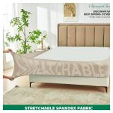 Decorative Box Spring Cover King & Cal King Size, Light Camel Luxurious Jersey Knitting Stretchy Wrap Around 4 Sides Bed Skirt for Home/Hotels, Easy Fit Wrinkle Free Machine Washable - Retail: $89