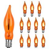 Christmas Orange Flicker Flame Light Bulbs, Crystal Orange Flame Tip Candelabra Replacement Bulbs, Flickering Bulbs Dances with Flame, 1 Watts, E12 Candelabra Base, 12 Pack - Retail: $14
