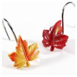 Maple Leaf Shower Curtain Hooks, 12Pcs Thanksgiving Decorative Shower Curtain Hooks, CHICTIE Autumn Fall Leaves Shower Curtain Rings Rustproof for Bathroom Bedroom Room Decor (Red + Yellow) - Retail: 