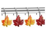 Maple Leaf Shower Curtain Hooks, 12Pcs Thanksgiving Decorative Shower Curtain Hooks, CHICTIE Autumn Fall Leaves Shower Curtain Rings Rustproof for Bathroom Bedroom Room Decor (Red + Yellow) - Retail: 