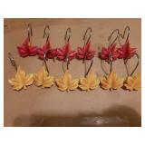Maple Leaf Shower Curtain Hooks, 12Pcs Thanksgiving Decorative Shower Curtain Hooks, CHICTIE Autumn Fall Leaves Shower Curtain Rings Rustproof for Bathroom Bedroom Room Decor (Red + Yellow) - Retail: 