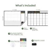 Magnetic Dry Erase Monthly and Weekly Calendar - 17x12" Monthly and Weekly Whiteboard for Fridge - 6 Extra Fine Point Markers Included - Shipped Flat