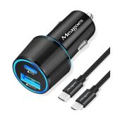 67.5W Car Charger USB C Super Fast Charging, 45W USB-C & QC3.0 Port Block for iPhone 17 Pro Max/Air/16/15/iPad, Samsung S25 Android Cell Phone, Dual 12V Cigarette Lighter Adapter + 3.3 ft Type C Cable