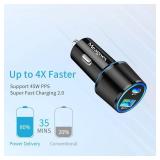 67.5W Car Charger USB C Super Fast Charging, 45W USB-C & QC3.0 Port Block for iPhone 17 Pro Max/Air/16/15/iPad, Samsung S25 Android Cell Phone, Dual 12V Cigarette Lighter Adapter + 3.3 ft Type C Cable