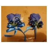 Rose Wrist Corsage Bridesmaid Corsage and Boutonniere Set for Wedding Prom Party Hand Flower Decoration Set of 2 (Blue) - Retail: $13