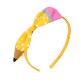 Back to School Headband Yellow Pencil Headband Polka Dot Pattern Design Non Slip Headband Bow School Hair Band Hair Accessories for Girls Back To School Outfits 1PCS - Retail: $6