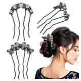 3Pcs Hair Pins for Women Metal Hair Fork for Updos, Chignon, Bun&Twist Hairstyles, Elegant, Accessories for Wedding Party Holiday Daily Durable Hair Accessories for Thick or Thin Hair(Black) - Retail:
